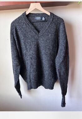 Crew Men's XL Gray Wool Knit V-Neck Long Sleeve Pullover Sweater